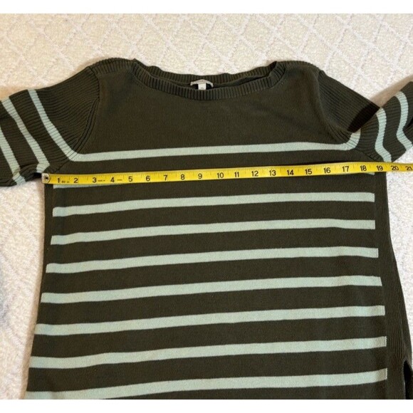 Talbots Long Sleeve Green Striped Women’s Sweater Side Slits Size Mp - Picture 11 of 12